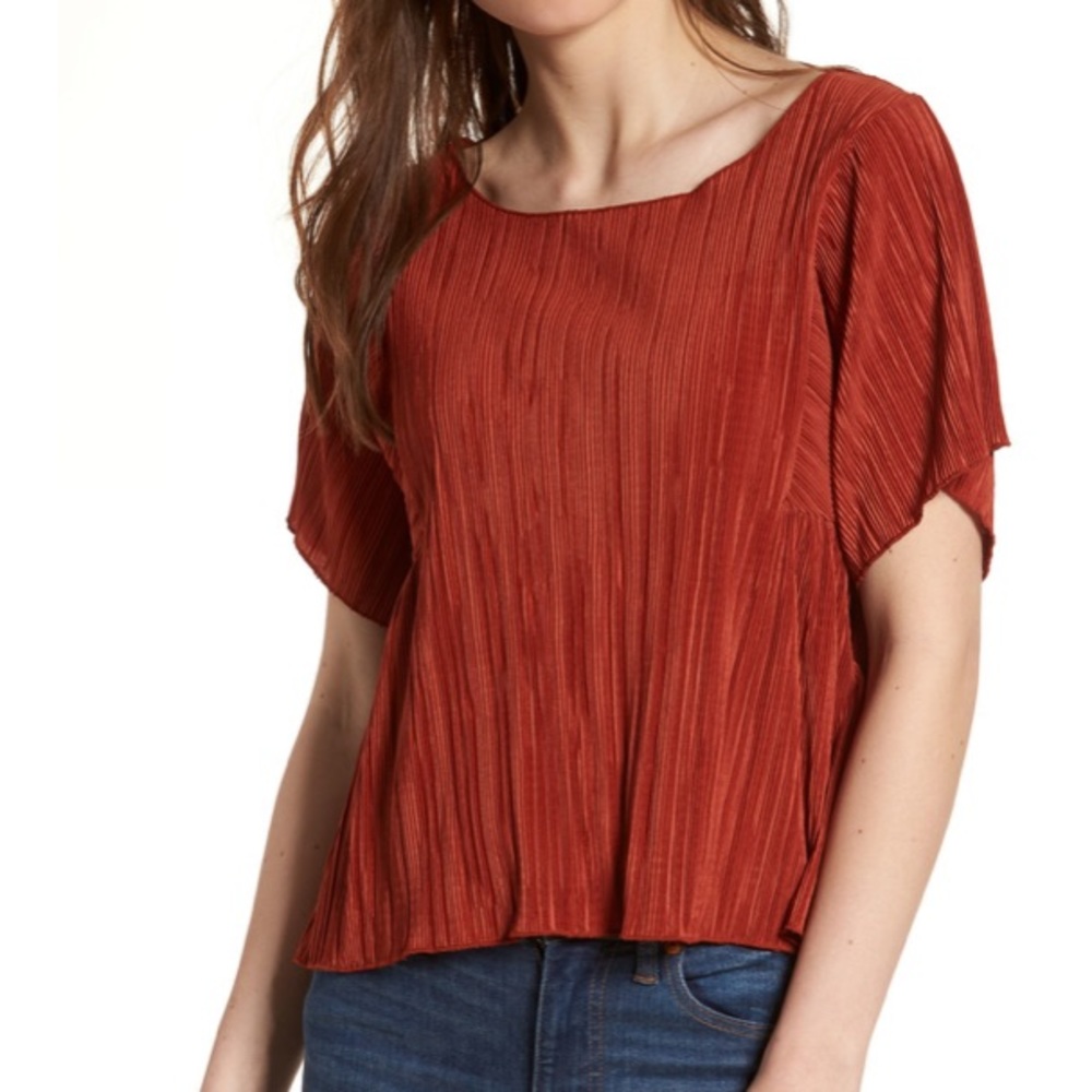 Madewell Pleated Short Sleeve Top In Rusty Torch